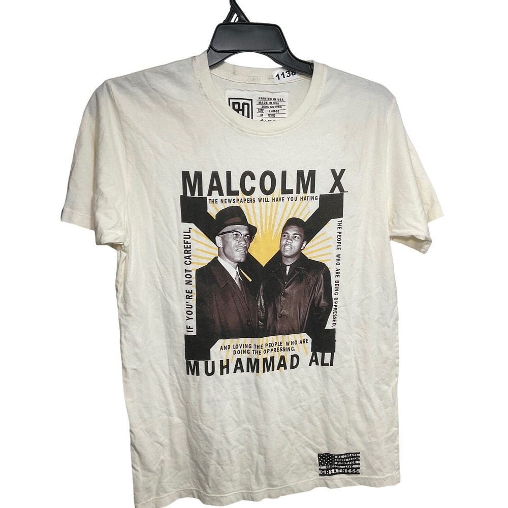 Roots of Fight Malcolm X Muhammad Ali Graphic T-Shirt Mens Large Cream White